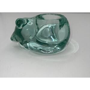 VTG Indiana Glass Sleeping Kitten Cat Turquoise Votive Tea Light Candle Holder